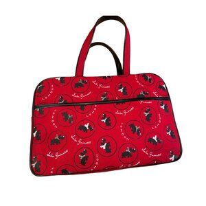 Vintage Lulu Guinness Canvas Scottie Dog Print Tote Bag Red Black Trim Handbag
